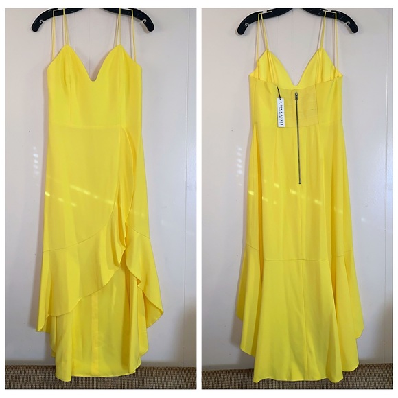 Alice + Olivia Cobi Bright Yellow Sweetheart Ruffled Midi Dress - Picture 7 of 15